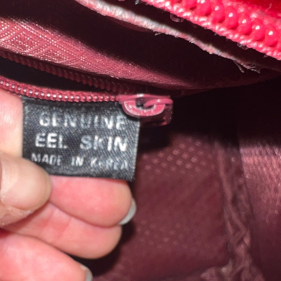 NWOT Vintage Authentic Exotic Eel Skin Beautiful Burgundy Handbag - Picture 7 of 10